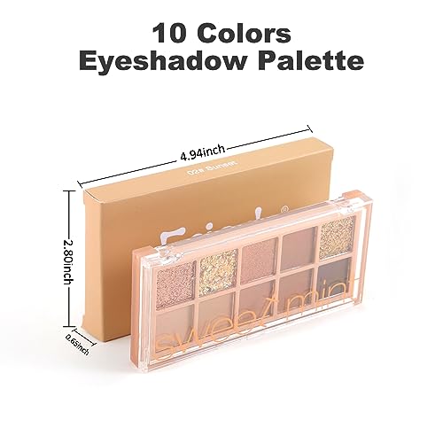 erinde 10 colors eyeshadow palette makeup - matte shimmer glitter brown eye shadow ultra-blendable high pigmented naturing-looking neutral nude eyeshadow palette with professional brush sunset