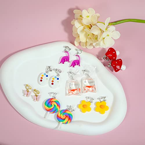 20 Pairs Clip On Earrings Weird Funny Earrings Gummy Bear Duck Water Bottle Fish Dinosaur Mushroom Butterfly Strawberry Dangle Earrings Set for Women4