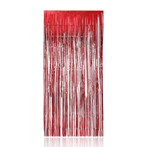 Image of TREND N ART Premium Metallic Foil Curtain 3x6 Ft Each for Party Decoration, Shimmer Backdrop for Birthday, Anniversary & Wedding, Easy to Hang Door & Wall Decoration Photo Booth (4, RED)