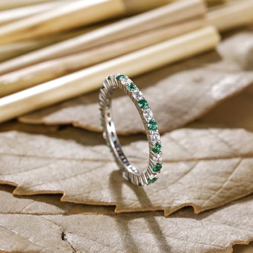 SHINYSO 925 Sterling Silver Rings for Women Thin Stacking Birthstone Ring Full Cubic Zirconia Eternity Engagement Wedding Band Size 4-103