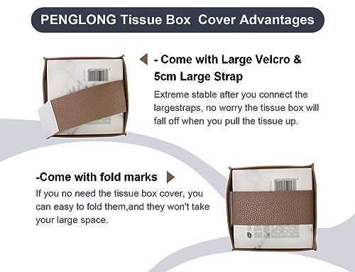 PENGLONG Tissue Box Cover 5X5X5'' PU Leather Tissue Holder Square Tissue Cube Box Organizer for Bathroom Vanity Countertop, Car, Night Stands, Office, Home, Kitchen (1Pack, Loam Red)
