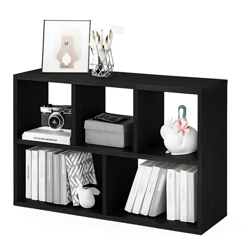 Image of Enigmatic Woodworks 5 Cube Wooden Storage Organizer, Open Bookshelf & Display Rack for Living Room, Bedroom & Study, Engineered Wood, Wenge Suede Finish, DIY Assembly, 33.5 * 9.5 * 24.7inch