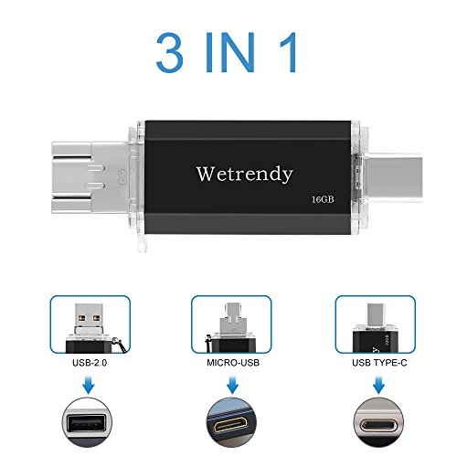 USB C Drive 16GB Phone USB Drive 100% Real Capacity 3 IN 1 (Type-C/ Micro USB/USB 2.0) OTG Flash Drive Waterproof Data Storage Thumb Drive for Macbook Mobile Phones Tablets Samsung