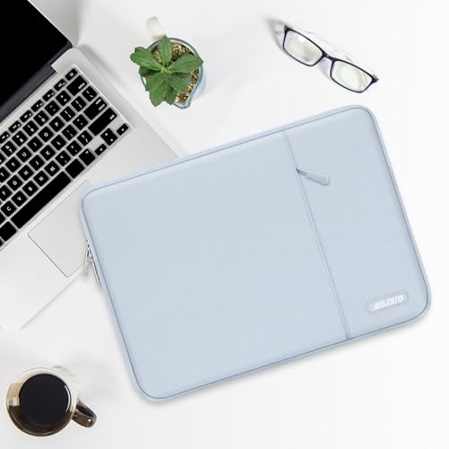 Image of MOSISO Laptop Case 13.3 inch, 13-13.3 inch Laptop Sleeve Compatible with MacBook Air /Pro 13 /Pro 14 M5 M4 M3 M2 M1, HP Dell ASUS Lenovo,Polyester Vertical Computer Sleeve Bag with Pocket,Baby Blue