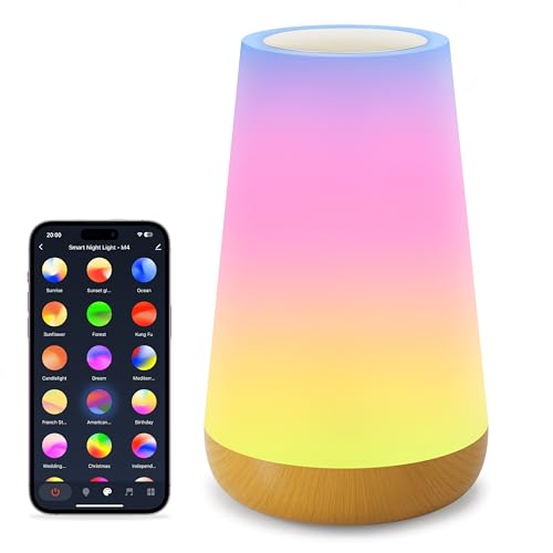 Auxmir Smart Bedside Lamp, Baby Child Night Light with Alexa and Google Home, Lmape Connected Table WIFI Touch, LED Night Light 256 RGB Dimmable with Stage Mode for Living Room Bedroom
