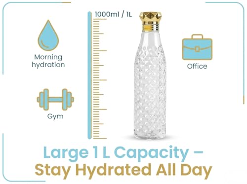 Image of Diamond Shape Plastic Water Bottle 1 Litre Leak Proof BPA Free Thick Drinking Bottle for Office Home Gym Travel Fridge Bottle with Airtight Cap - Pack of 6