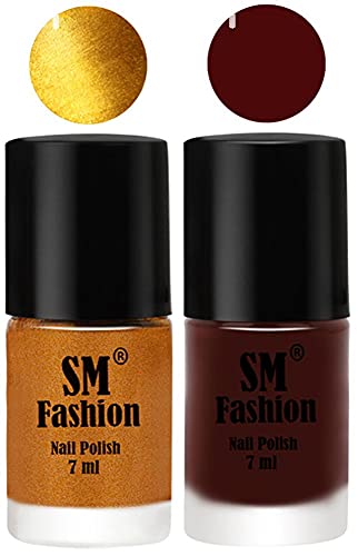 Image of Long Lasting Nail Polish | Nail Paint Combo 7 ml Each) - Set of 2 Golden-Wine