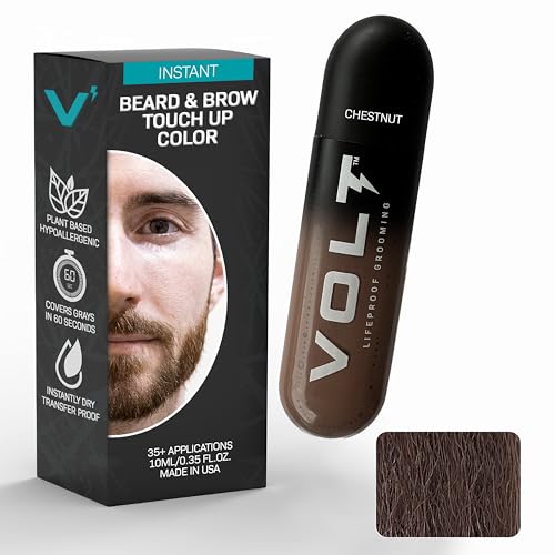 VOLT Grooming Temporary Instant Beard Color Single Pack - Quick Drying Plant Based Hypoallergenic Brush on Color for Beards, Mustaches, and Eyebrows - 0.35 Fl Oz (10 ml), Chestnut (Brown/Red)