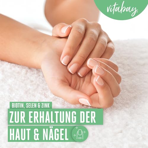 Vitabay Biotin Hochdosiert 10000mcg 180 Tabletten Time Released & Vegan - Haar Vitamine Hair Vitamins Biotin Haare Zink Selen Haut Haare Nägel Kapseln - Haarvitamine für Frauen Tabletten