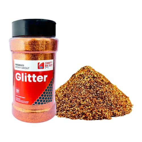 CRAFT BASKET® Premium Waterproof Epoxy Grout Glitter (3 Colours), Sparkle for Tile & Stone Joint, Glitter for Epoxy Grout (Bright Copper, 250 g)