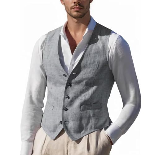 Men Summer Linen Vest Beach Casual Wedding Leisure Waistcoat Groomsmen Vest for Men4