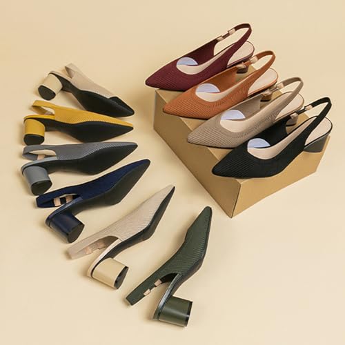 Women's Knitted Pointed Toe Slingback Pumps Fashion Elastic Band Backless Low Chunky Heels Comfort Dress Sandals Casual Slip-on Party Formal Work Shoes4