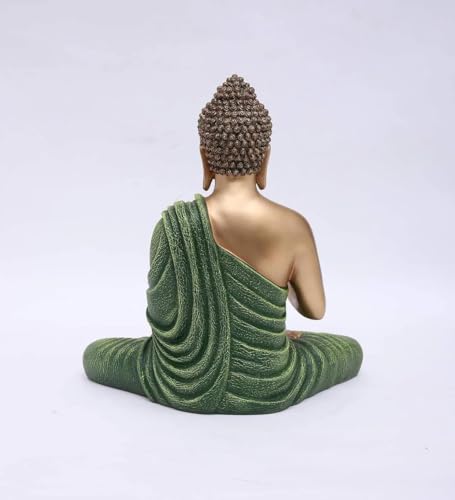 Image of 2 Feet Height Antique Meditating Buddha Idol for Home Decor Big Size, Black Ceramic Murti, Meditation Buddha Statue, Home Garden Decor (Green & Golden)