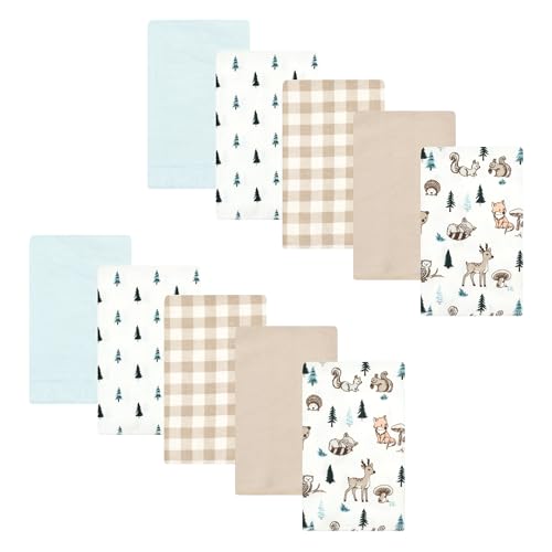 Image of Hudson Baby Unisex Baby Cotton Flannel Burp Cloths, Boy Woodland Pals 10-Pack, One Size