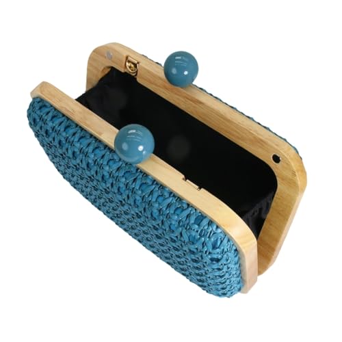 Image of Women Straw Clutch Purse Handwoven Summer Evening Bag Beach Straw Handbag Wedding Party Clutch Bag Wicker Purse