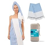 THREAD SPREAD Herringbone Turkish Beach Towels 2 Pack - 100% Cotton Quick Dry Lightweight & Absorbent, Extra Large Turkish Bath Towels for Travel, Sand Free Oversized Beach Towel (Sky Blue, 39' x 71')