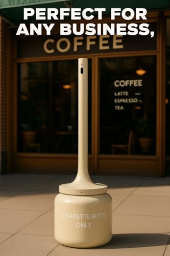 Cigarette Butt Disposal Outdoor, All-Aluminum 5-Gallon Receptacle, 40 in H x 11.8 in Dia, Beige – Rust-Proof, Weather-Resistant, Liner-Free, Oxygen-Restricting Top, Outdoor Ashtray