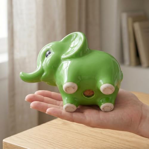 Image of Ceramic Elephant Succulent Planter Pots - Set of 2, Green Glossy Flower Pots for Indoor Home Decor, Office Desk, Balcony & Gifting (Plants Not Included)