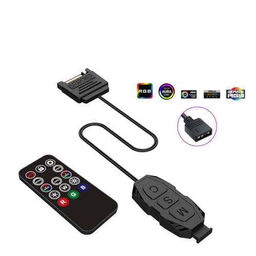 Bukela Mini ARGB Controller for PC Fan Hub & LED Strips, 5V 3-Pin ARGB Lighting Kit with 14-Key Remote, SATA Power Supply, Built-in Modes for ARGB Case Fans and Computer Lighting