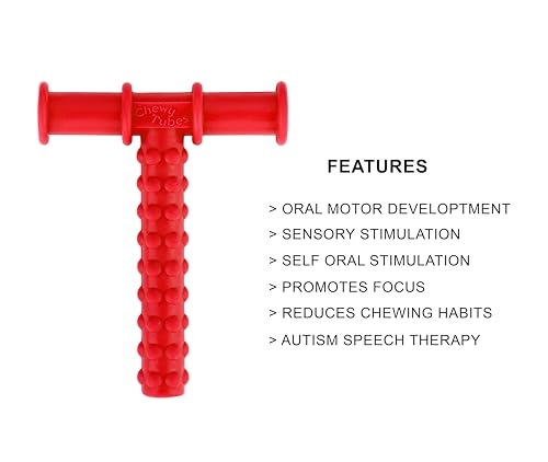 Image of Chewy Tube for Oral Sensory Therapy Red | Non-Toxic Biting & Chewing Tool for Autism, ADHD | Textured Teether for Children & Adults (Red Chewy tube)