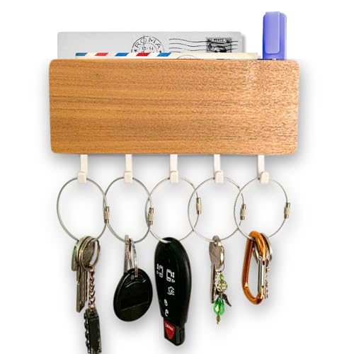 CUBIBOO®️ Llavero de Pared de Diseño Japonés Compacto (18,2 X 7 x 3 CM) + 5 Llaveros de Alambre de Acero Inox - Colgador de Llaves para Pared - Cuelga Llaves Pared (Liso)