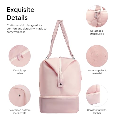Image of TOPEAST Travel Duffle Bag, Weekender Bags for Women with Shoe Compartment | 40L Carry On Bag with TSA Toiletry Bag & Wet Pocket for Overnight, Weekend, Hospital, Yoga, Business Trips, Sport, Gym, Pink