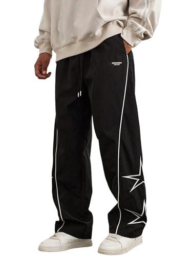 ZAFUL Men's Side Star Casual Pants Y2K Lightweight Sweatpants Drawstring Dance Pants Baggy Fashion Straight Leg Pants