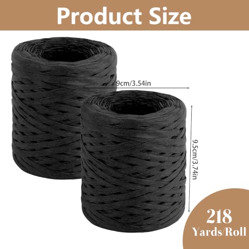 Image of BEVTEE 436 Yards Raffia Yarn for Crochet, Ribbons for Crafts, Black