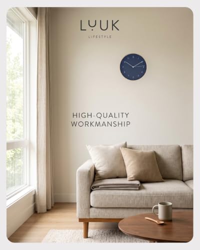 LUUK LIFESTYLE Modern Silent Quartz Wall Clock, 10in, Dark Blue & Gold - Image 5
