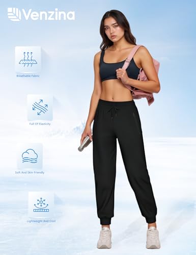 Image of Venzina Women's High Waist Straight Leg Pants, Lightweight Quick-Dry & ICY Cool Trousers for Business Casual, Office. Travel, Work, Elegant Comfort Everyday