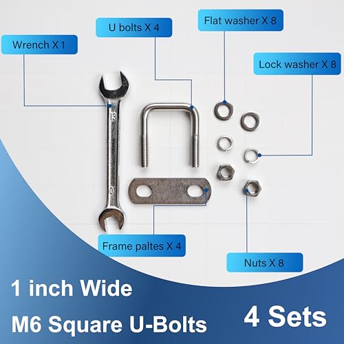Image of 4 Pcs M6 Square U Bolts 1 Inch Wide, 1 /4 inch x 1 inchW x 1-3 /4 inchL