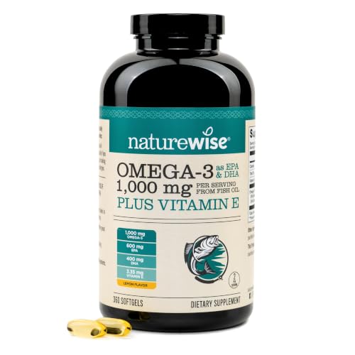 Image of NatureWise Extra-Strength Omega 3 Fish Oil Supplement - 1000mg per Serving - 600 EPA & 400 DHA and Vitamin E - Sustainably Sourced Fish Oil - Lemon Flavor - 360 Softgels[6-Month Supply]