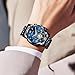 OLEVS Waterproof Watch for Men Stainless Steel Multifunction Mens Blue Dial Watches Big Face Chronograph Watch for Men Large Wrist Moon Phase Fashion Diamond Analog Men's Watches Luminous Reloj