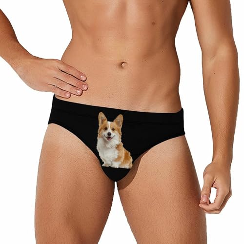 Cute Corgi Dog Men's Swim Briefs Low Waist Bikini Swimsuit Underwear Beach Swimwear