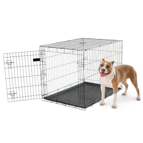 Carlson Pet Products Single Door Metal Dog Crate, Large 42' Dog Crate for Large Dogs, Foldable Collapsible Dog Kennel with Removable Tray, Portable Wire Dog Cage for Training & Travel