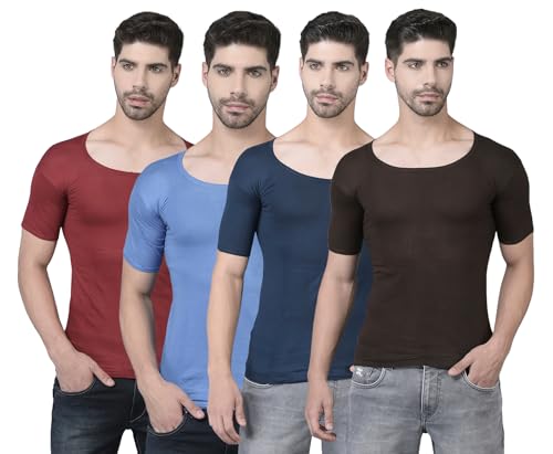 Image of Dollar Lehar Men Combed Cotton Round Neck with Sleeve Vest -Colour May Vary