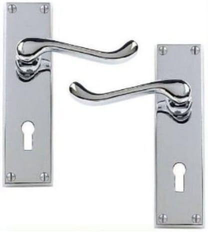 Victorian Scroll Polished Chrome Lever Lock Door Handles 150 x 40mm
