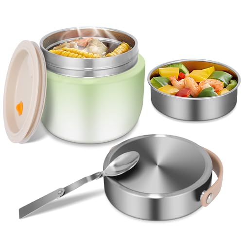 XUANHONG-TECH Thermobehälter für Essen 1200ML, Thermo Lunchbox Edelstahl Warmhaltebehälter mit Löffel & Deckel, Auslaufsicher & Robust, Ideal für Schule, Arbeit, Reisen & Outdoor (Grün)
