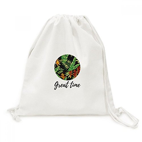 Sac à dos cordon artistique imprimé feuilles tropicales en toile naturelle