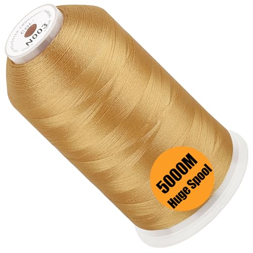 Image of New brothread - Single Huge Spool 5000M Each Polyester Embroidery Machine Thread 40WT for Commercial and Domestic Machines - Gold (Janome Color)