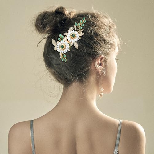 Pinza para cabello boda cristal dorado con flor miniatura 6
