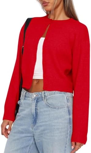Balimtoy Women's Cropped Cardigan Sweaters Long Sleeve Button Dow...