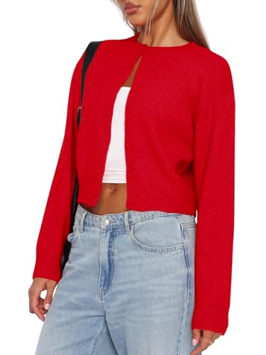 Balimtoy Women's Cropped Cardigan Sweaters Long Sleeve Button Down Sweaters Knit Cardigan Cute Y2k Open Front Crop Top