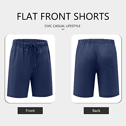 Janmid Men's Linen Casual Classic Fit Short Drawstring Summer Beach Shorts With Elastic Waist And Pockets Navy Blue M #TOP2
