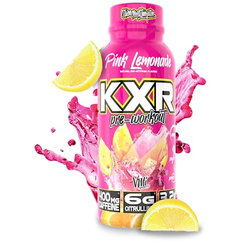 Image of VMI Sports KXR High Stimulant Pre-Workout Energy Ready to Drink 400mg Caffeine, 6g Citrulline, 3.2g Beta-Alanine | Delicious - Convenient - Powerful | 12.5 oz Bottles (Pink Lemonade, 12 Bottles)