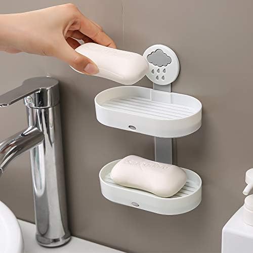 Image of UMAI Soap Holder | 2-Tier Bathroom Soap Tray | SoapHolder for Kitchen Sink | Wash Basin Soap Dish | Hanging Sink Organizer Plate | Self Adheshive Soap Holder | White