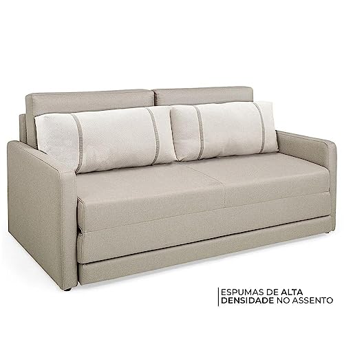 Sofá-Cama Casal 2 Lugares Herval Aurora, Linho Bege Areia, 146 cm