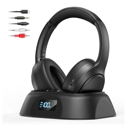 Doohoeek Kabellose TV Kopfhörer Bluetooth 6.0, Over-Ear Funkkopfhörer mit Ladestation&Digital Display, Plug&Play, 60H Akku Laufzeit, Klappbar Headset für Fernseher(Optisch, AUX, RCA Kompatibel)