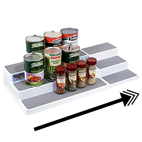HKESTLDO Spice Racks For Inside Cupboard, 3 Tier Expandable Spice Racks Free Standing, Non Slip Plastic Organiser For Kitchen, Pantry And Bathroom (3 Tier)