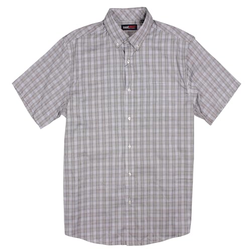 Roundtree & Yorke TravelSMART Big and Tall Wrinkle-Free Casual Shirts Mens Short Sleeve Button-Down Shirt with Pocket (Brown 553, 4X-Large Big, 4XB)